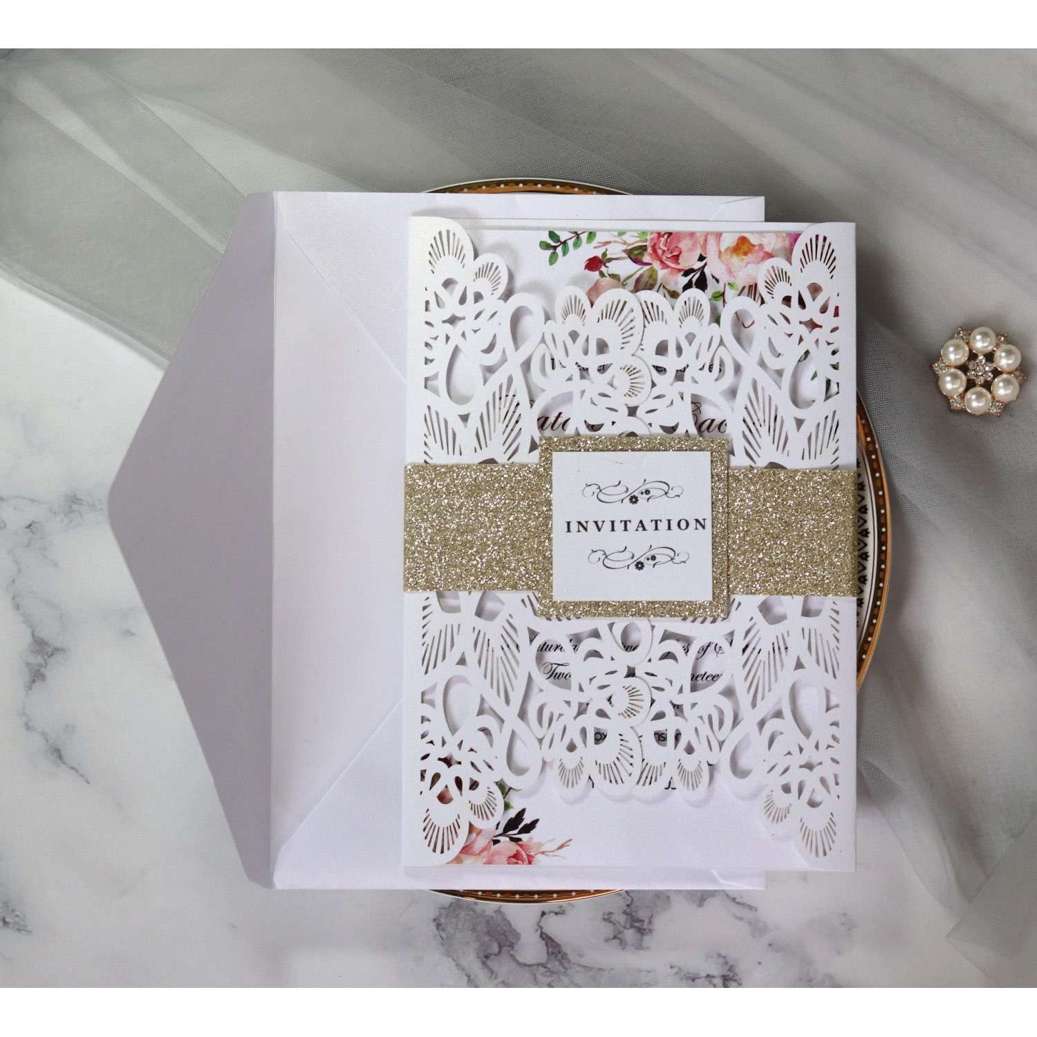White Wedding Invitation Card European-style Decorative Pattern